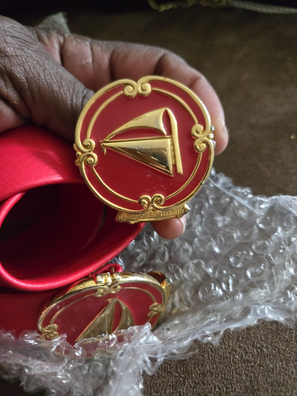 Luxury Red Leather Belt with Gold Nautical BuckleDouglas Paquette